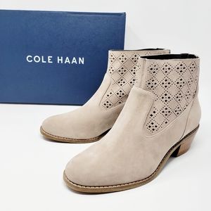 Cole Haan Taupe Lasercut Ankle Booties